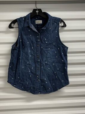 Cat & Jack Girls Blue Sleeveless Denim Star Button-Up Vest M